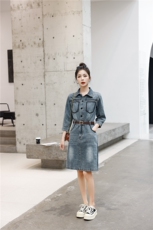 时尚修身显瘦牛仔连衣裙春季新款百搭气质长袖裙装，女装连衣裙，秋水欣儿