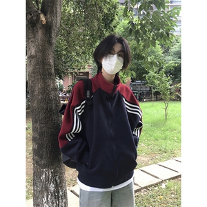 抖音得物高品质26春装美式高街重磅织带拼接撞色立领卫衣外套CM41图片