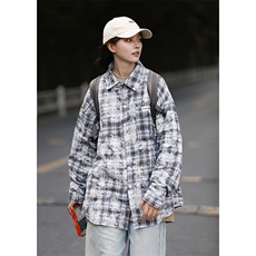 XZ213-GZCS003-P45控58港风大码复古潮牌嘻哈扎染翻领格子衬衫，男装衬衫，星座213