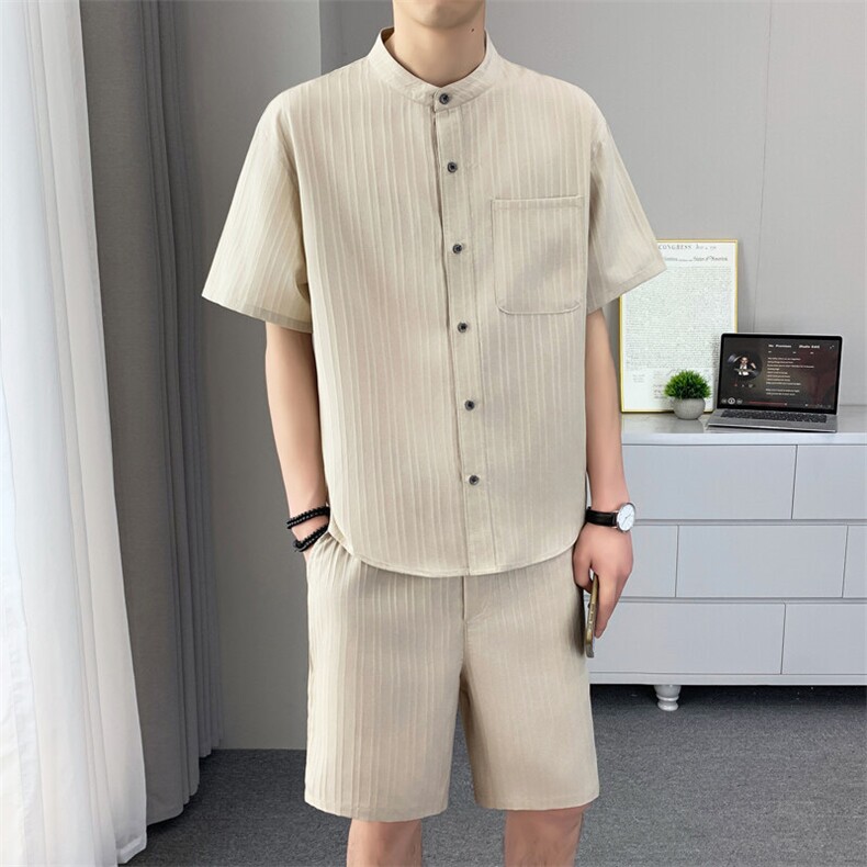 T620-P70夏季新款套装时尚百搭衬衫短袖短裤套装男薄款透气立领,男装休闲套装,星座507A（原星座306B-2）