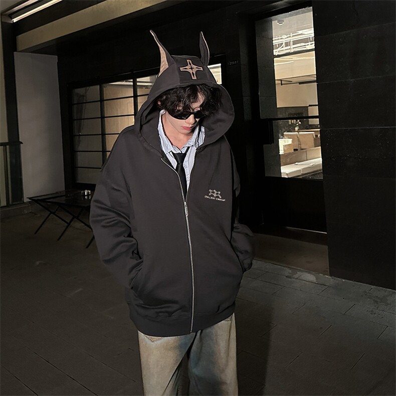 杜宾犬连帽开衫卫衣男款春秋季美式重磅潮牌cleanfit情侣夹克外套,男装卫衣,电商A210A