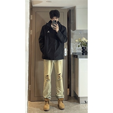 B221美式ins高街暗黑小众直筒破洞牛仔裤LK23056-P60控78，男装牛仔裤，电商B221