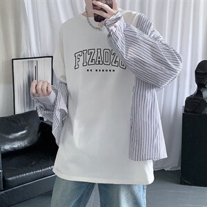 纯棉长袖t恤男士秋季上衣宽松潮流印花打底衫NQY628TP25控38，男装T恤，电商A102-1