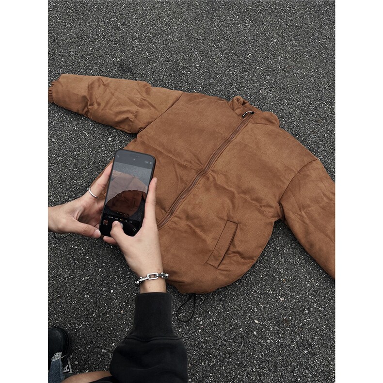 秋冬新款潮麂皮绒立领纯色保暖棉衣外套Y81-P108深灰,男装棉衣,电商C310