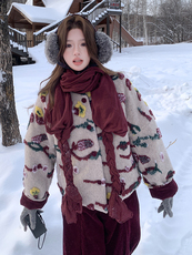 羊毛手工浮雕毛毡工艺羽绒服配围巾灯芯绒裤三件套女，女装套装/套裙，衣秀之家