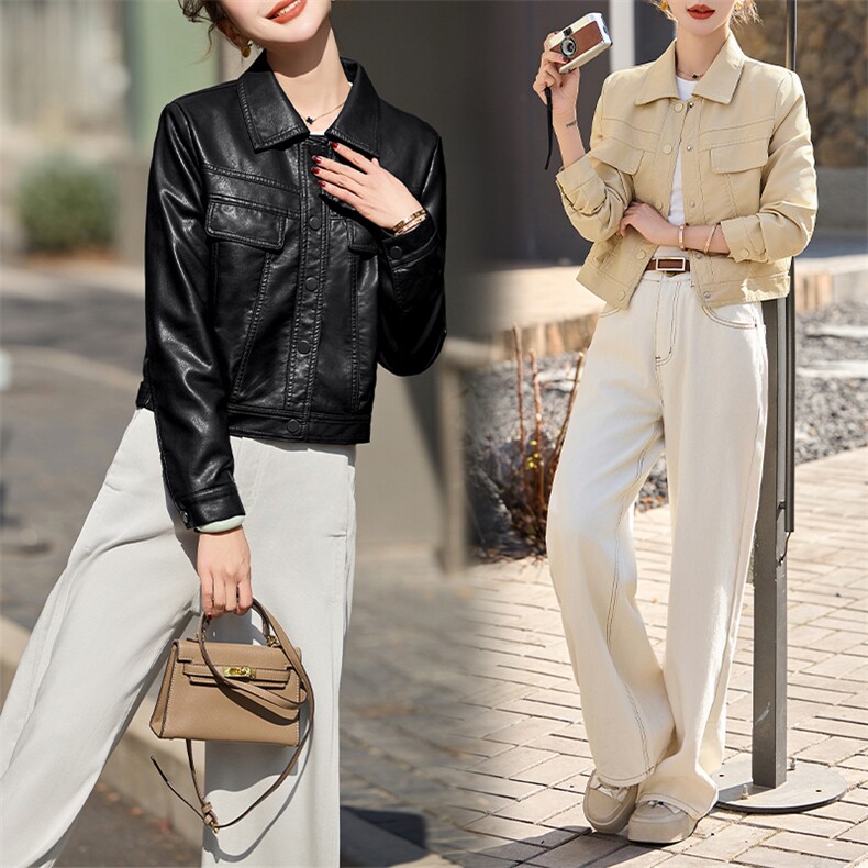 主推小个子短皮衣外套25春季新款洋气女士修身显瘦pu皮夹克机车服，女装皮衣，江南女神