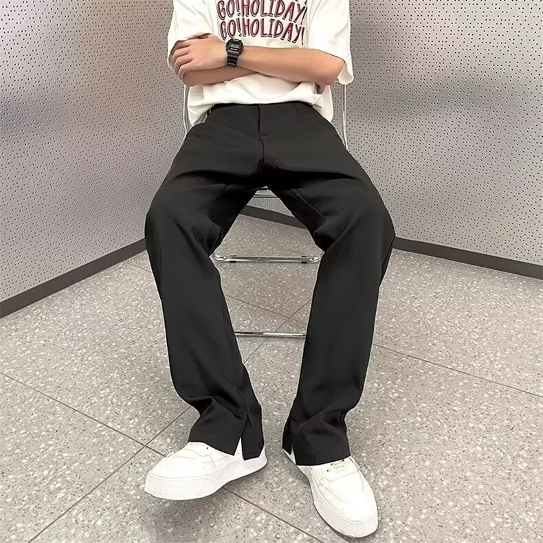 休闲西裤男韩版潮流裤脚开衩2023秋季新款ins宽松长裤K4509-P35图片