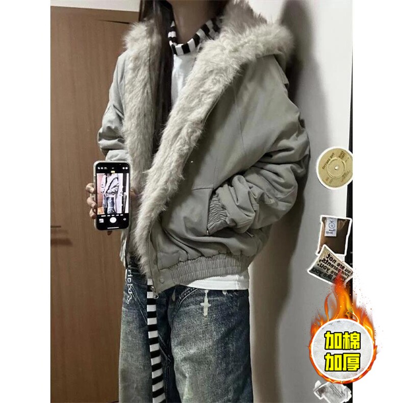 现货高品质美式高街冬季重磅硬挺短款座山雕毛领棉衣男女加厚外套，男装棉衣，电商A486