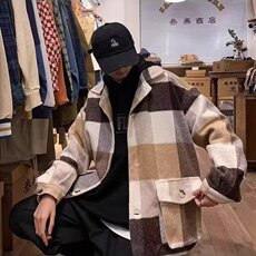 400-P67男装格纹毛呢外套男秋冬新款时尚休闲宽松含羊毛夹克，男装夹克，电商B323A