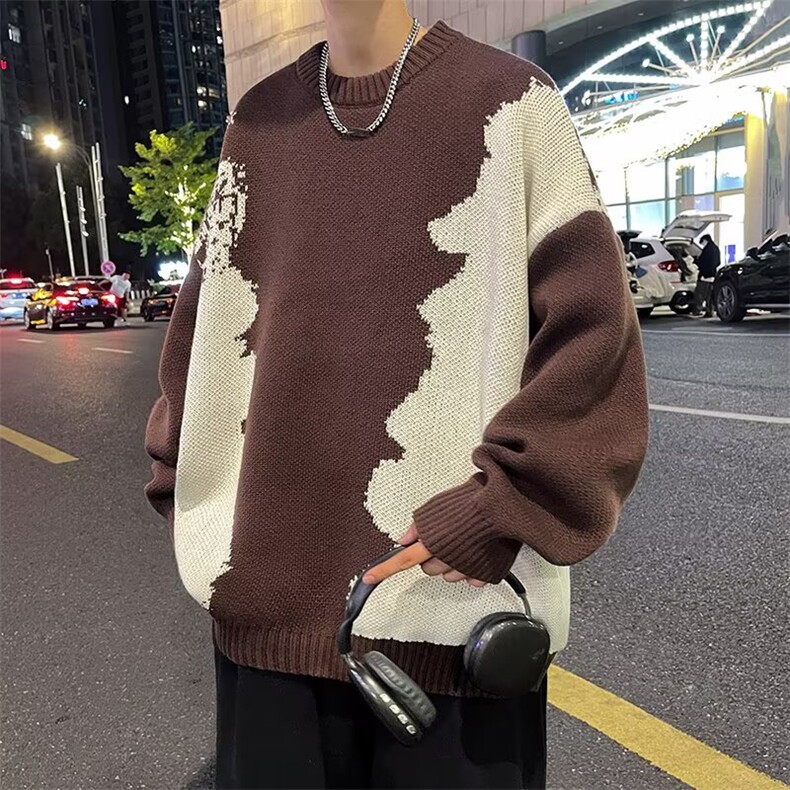 潮流新款针织毛衣女童多巴胺拼色圆领毛线衣男童秋冬装保暖外套,男装针织衫/毛衣,星座1210-1