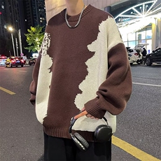 潮流新款针织毛衣女童多巴胺拼色圆领毛线衣男童秋冬装保暖外套，男装针织衫/毛衣，星座1210-1