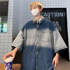 五分袖夏季潮流气质新款青春流行潮衬衫标准方领原宿纯色男简约，男装衬衫，星座716-4
