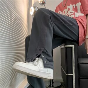 排扣卫裤男高街直筒休闲裤夏季薄款韩版阔腿运动裤子 K4367-P35图片