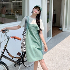 2024新款夏装绿色背带裙假两件212A-8844-P125-K188，女装连衣裙，浙宝212A