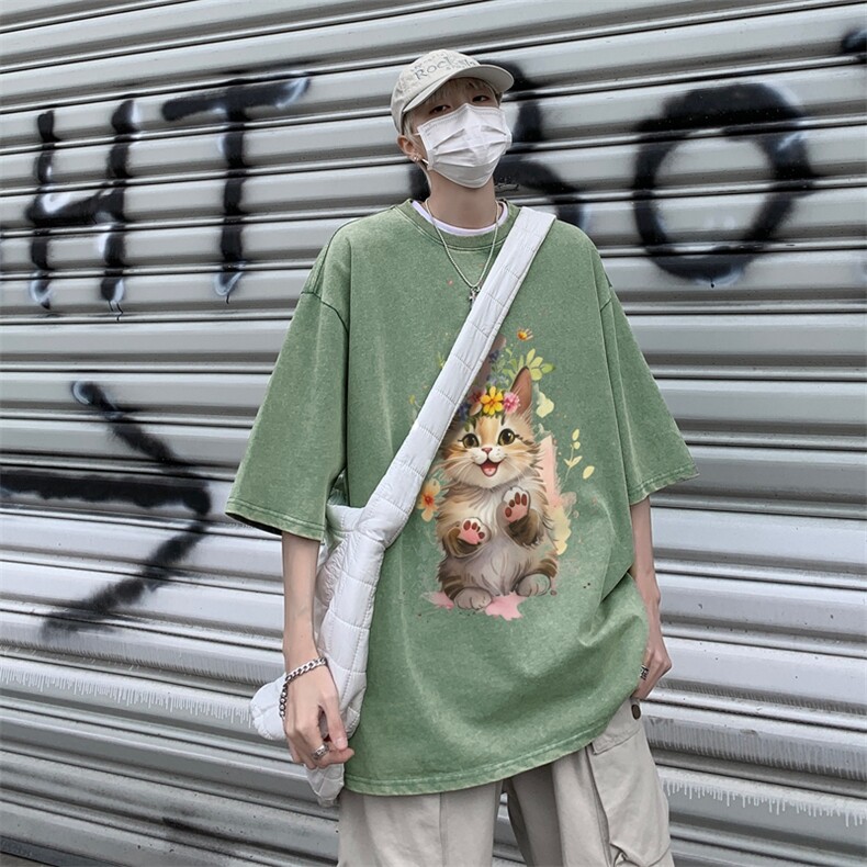 潮牌宽松短袖t恤蜡染美式复古高街水洗做旧517A-2-SX245-P38,男装T恤,星座517A-2