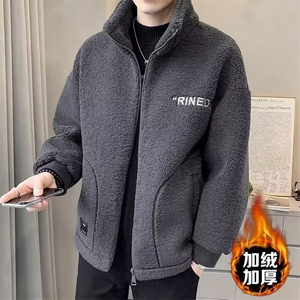 秋冬季羊羔绒毛卫衣男加绒加厚潮牌开衫冬装年新款外套TT003 P78图片