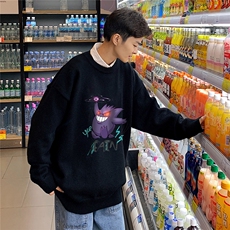 1港风圆领中性情侣潮流大码M-5XL印花加厚毛衣男7633P48加绒P55，男装针织衫/毛衣，星座226-2