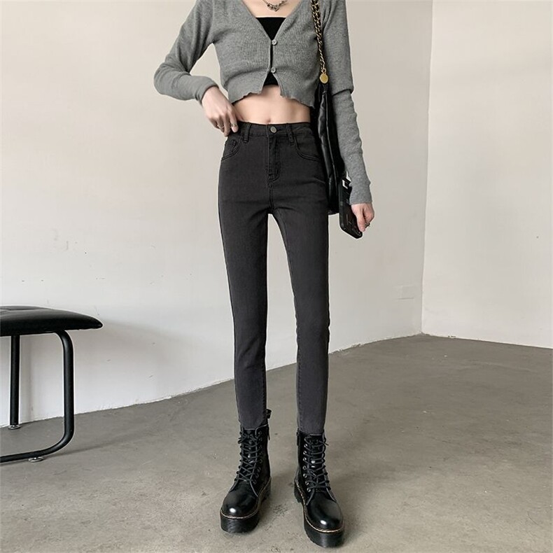 蓝色高腰弹力小脚牛仔裤女2025年新款显瘦紧身百搭九分修身铅笔裤,男装牛仔裤,星座1210-1