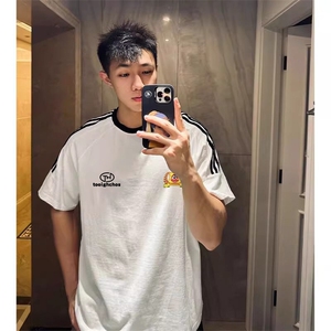 夏季美式高街重磅纯棉三条杠织带撞色男女短袖T恤ZD613-特P30图片