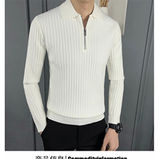 休闲轻奢翻领男polo衫简约纯色细条磨毛通勤针织毛衣，男装针织衫/毛衣，星座410-6（原星座1304-1）