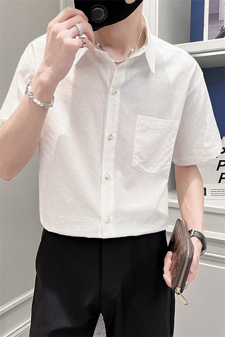 高品质纯棉白衬衫短袖衬衫男装社会小伙休闲宽松衬衣TZ99P50控78,男装T恤,电商B413