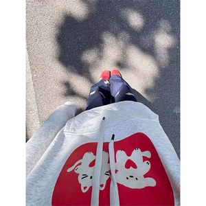 大码设计感小狗贴布刺绣阔腿牛仔裤男女秋季美式高腰情侣垂感裤图片
