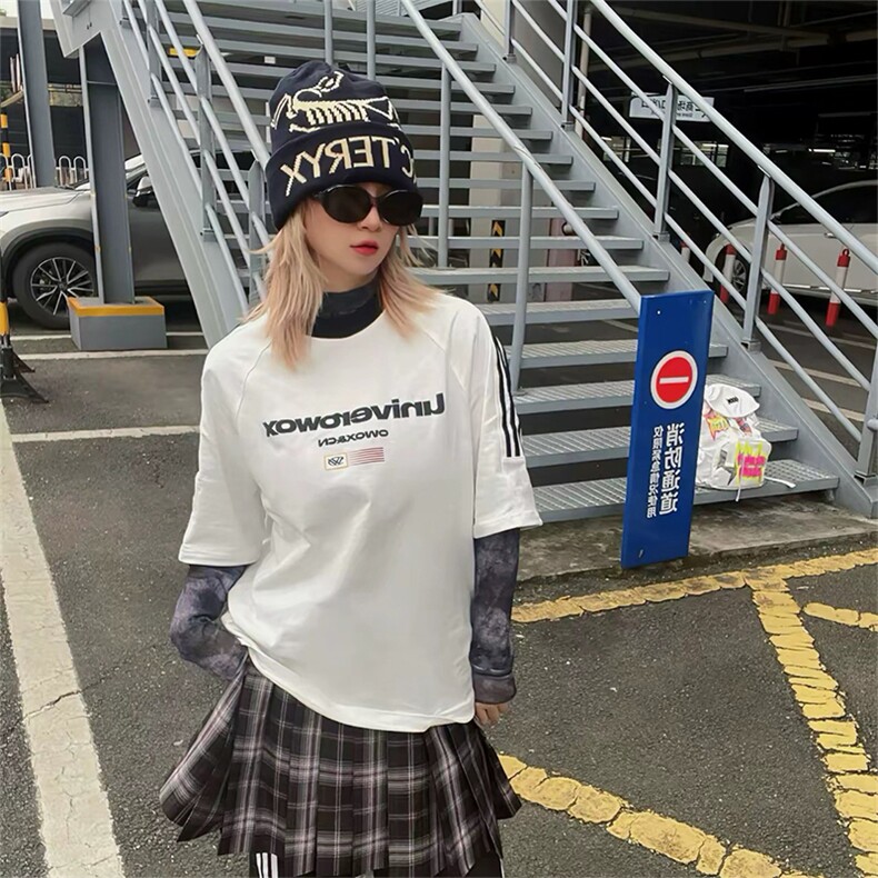 抖音得物供货240克宽松纯棉美式潮牌印花三杠半织带短袖T恤AT1603,男装T恤,电商A443