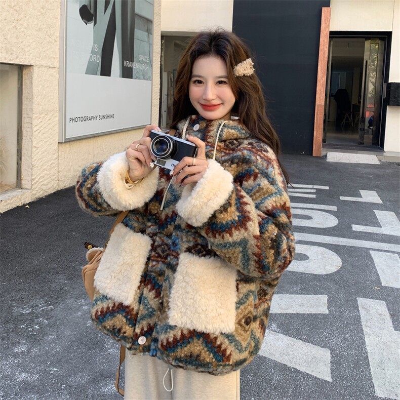 2C232-8696两穿可爱风花色羊羔毛外套8696-K185-P278,女装毛呢外套,2C232