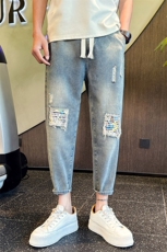 社会小伙2025夏季新款男士破洞牛仔裤潮牌男生九分裤子901H13P58，男装牛仔裤，星座901
