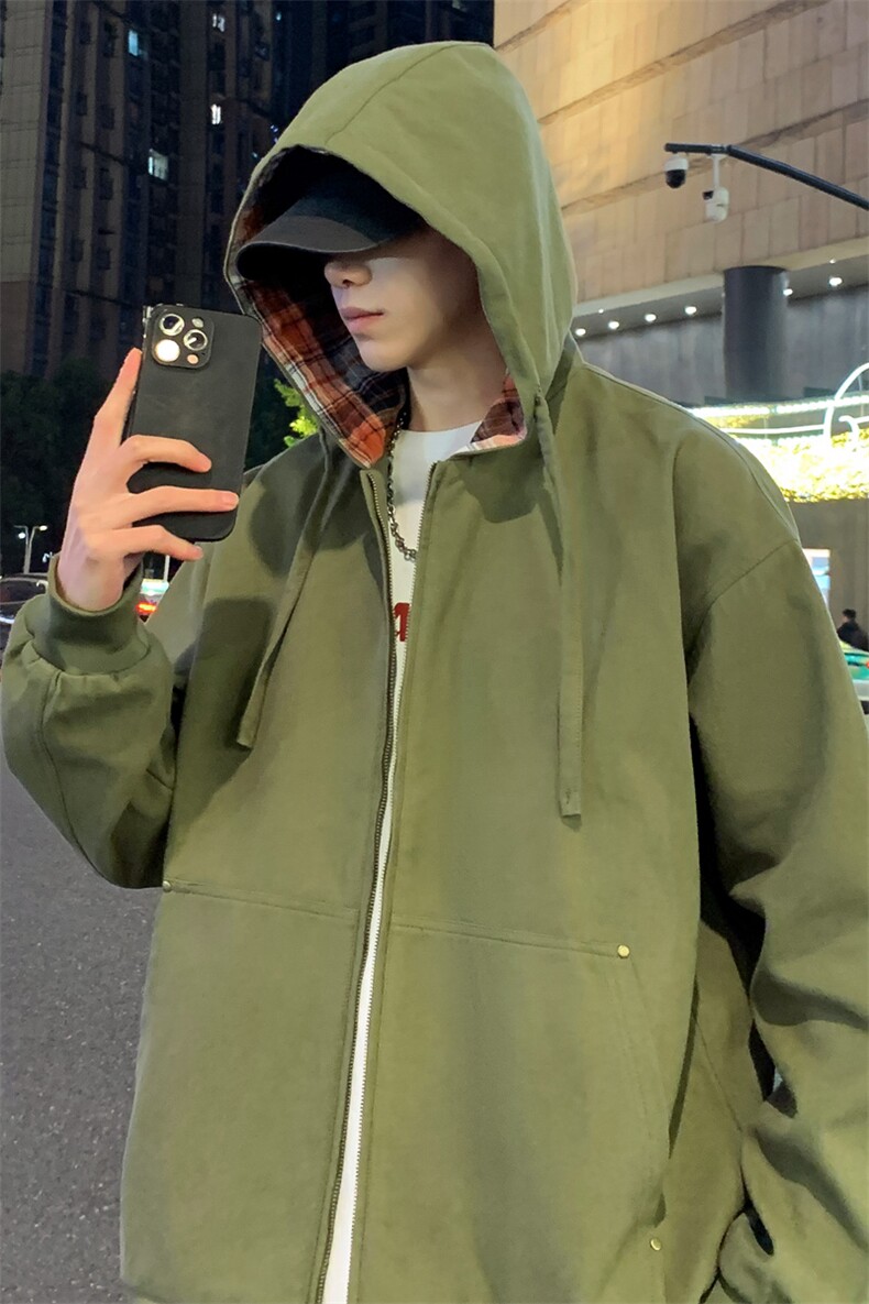 新款中性风户外纯棉夹克男连帽纯色上衣外套A157B-J2517-特P85,男装夹克,电商A157B