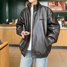 高品质PU皮立领棉服秋冬复古短款加厚保暖棉衣225-2-Y210-P150，男装棉衣，星座225-2