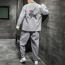 A79P105室内风2024秋季麒麟风刺绣长袖长裤套装百搭纯棉，男装休闲套装，电商A026