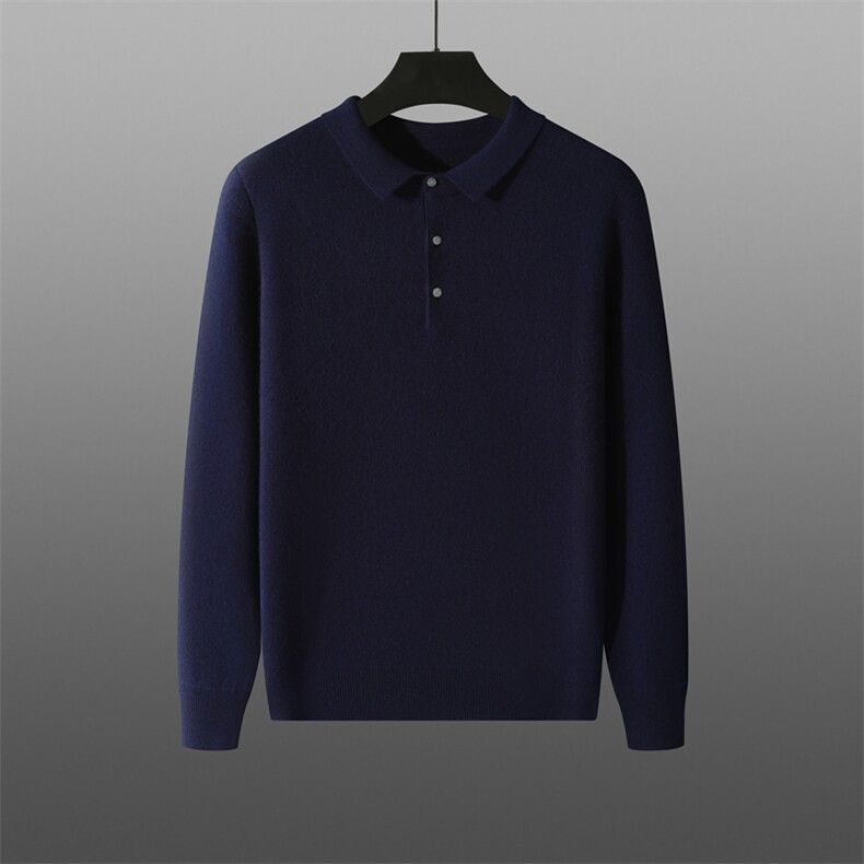 时尚潮流秋季新款男士POLO衫简约百搭长袖针织衫舒适透气品质，男装Polo衫，旭友羊绒
