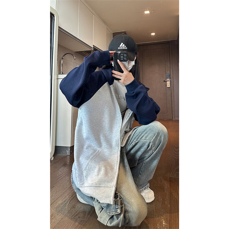 现货宽松美式复古oversize连帽拉链光板卫衣男女WY25-P55控78,男装卫衣,星座205-5