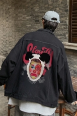 男装牛仔外套23春秋季熊猫头像印花男生翻领夹克XZ514-2-N85-P88，男装工装外套，星座514-2(原B239)