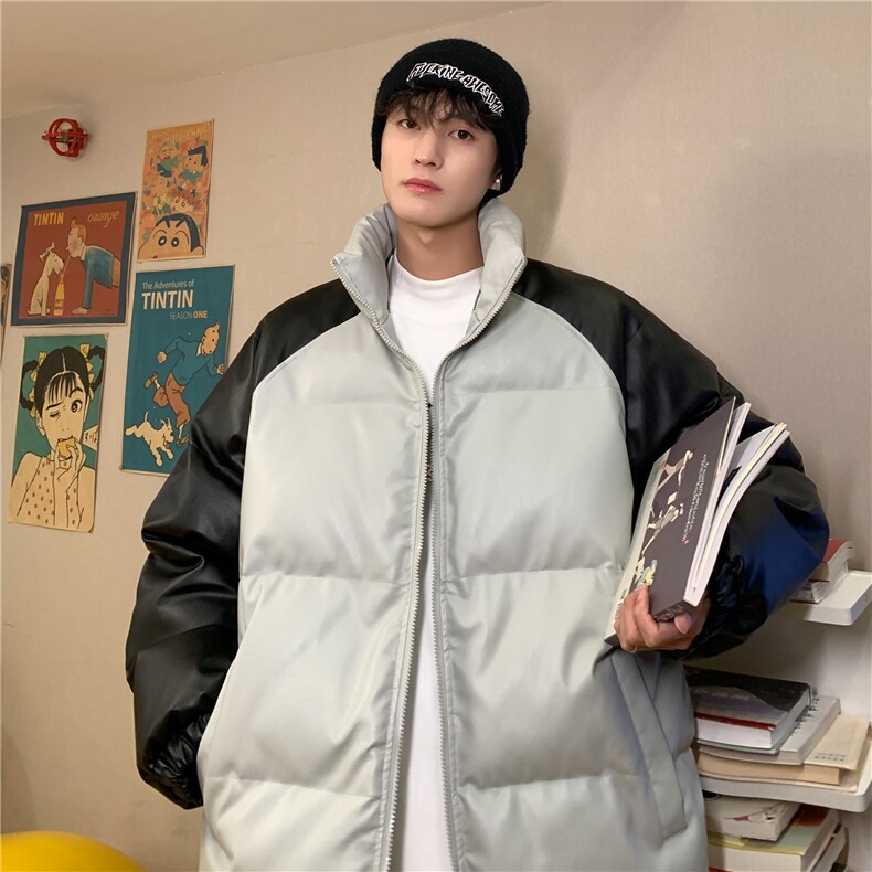 港风拼接撞色面包服时尚立领保暖皮棉服A247-MY520特批85，男装棉衣，电商A247