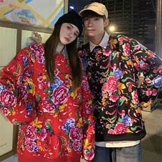B203春情侣圆领长袖卫衣外套男女学生班服团队服大码风东北花，男装卫衣，星座115A(原星座507）
