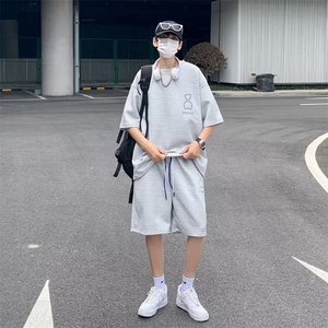 夏季短袖套装男t恤宽松潮流休闲运动两件套装5分短裤潮流学生搭配图片