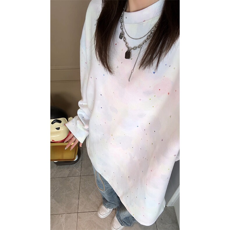 美式重磅扎染满天星长袖T恤男女同款潮高街宽松卫衣W4680-特价P50,男装T恤,电商A007