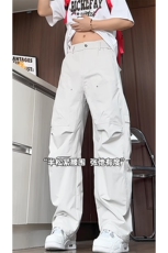 港风宽松阔腿弯刀直筒长裤大码M-5XL潮牌工装裤CK78054P55控89，男装工装外套，星座226-1