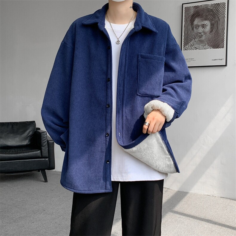8XL-M加绒灯芯绒衬衫大码复古秋冬保暖上衣外套CS9001/P58加绒68,男装衬衫,电商B238