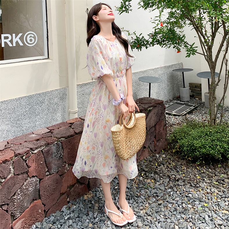 Tone法式多巴胺碎花连衣裙女森系2025夏新款少女甜美中长初恋裙,女装连衣裙,天使之佳话