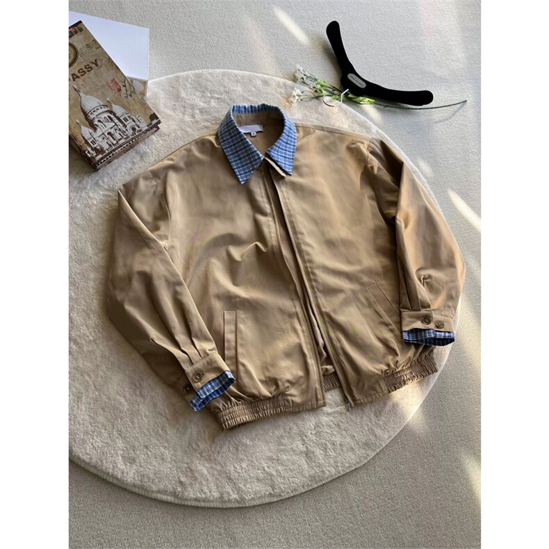 网图有货假两件miu系卡其藏蓝哈灵顿夹克外套男女A798-P65，男装夹克，星座1505