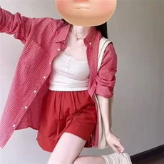美式复古格子衬衫女春秋设计感小众休闲宽松叠穿长袖衬衣外套上衣，男装衬衫，星座1210-1