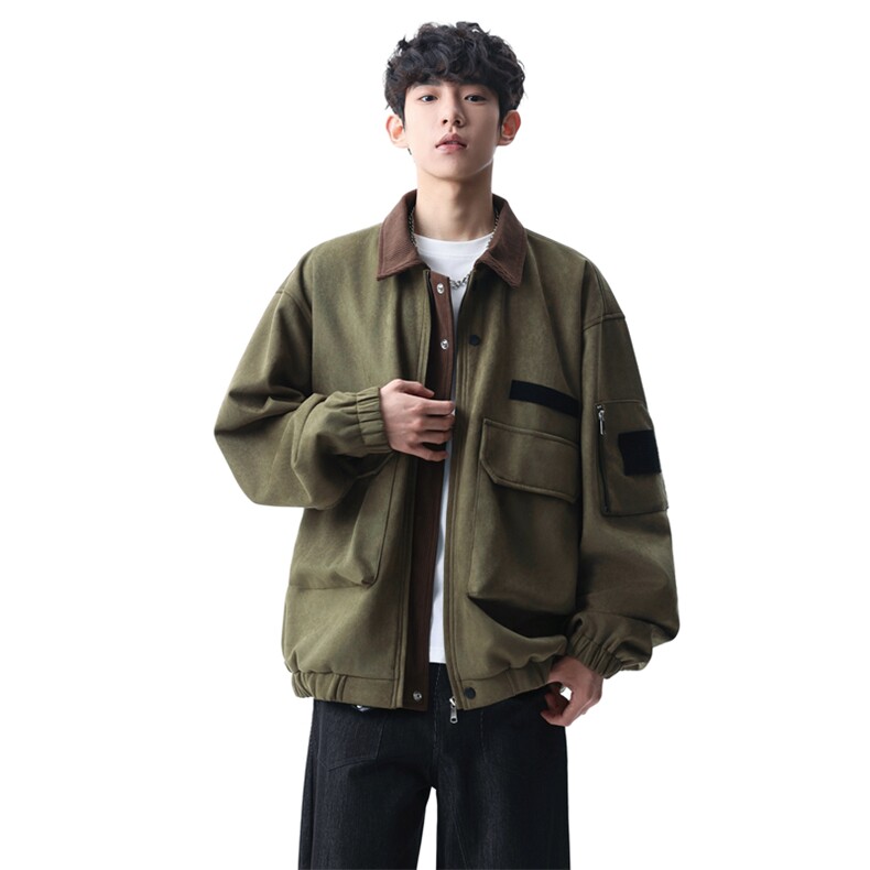 美式复古麂皮绒工装夹克男宽松大口袋设计感外套XZ309JK8656P78,男装夹克,星座309（原A406）