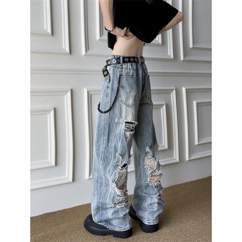 XZ-221-5/K820/P48美式高街破洞休闲水洗纹直筒牛仔裤，男装牛仔裤，星座221-5