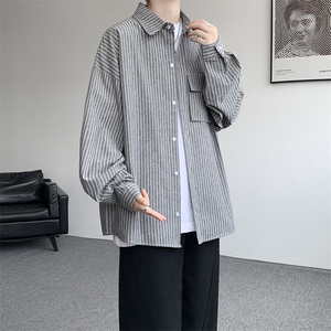 衬衫男春季新款港风宽松大码立体口袋纯棉条纹长袖衬衣CS3099-P42图片