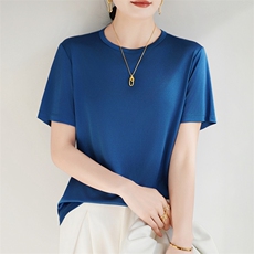 短袖t恤女夏2025年新款醋酸凉感宽松显瘦洋气薄款休闲nis正肩上衣，女装衬衫，暖烁羊绒