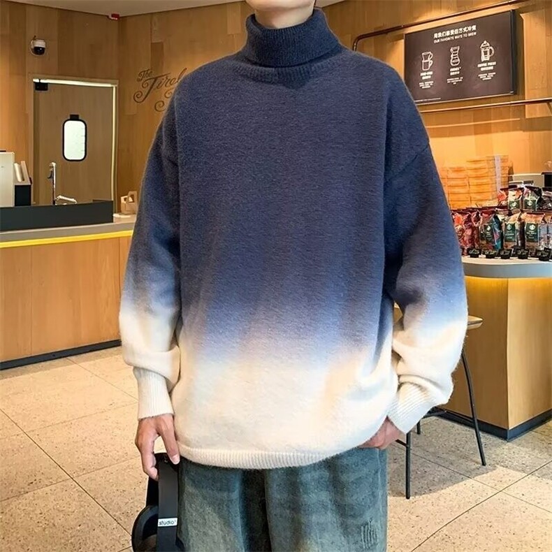 B444P65半高领立领套头毛衣男潮流学生渐变慵懒风毛线衣针,男装针织衫/毛衣,星座512-6