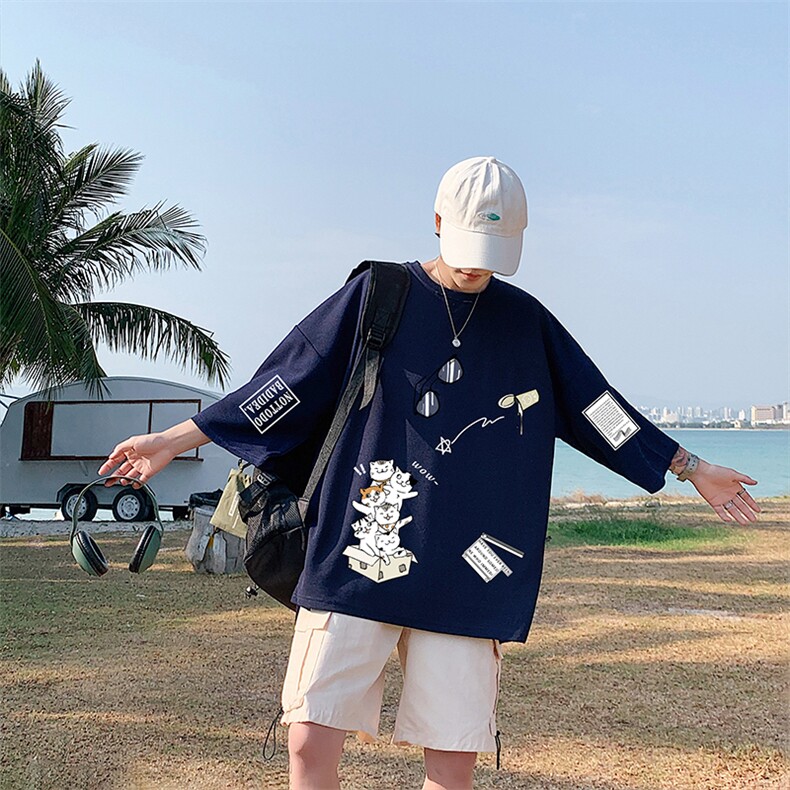 Q11115-P30春夏季七分袖t恤男大码五分袖男短袖中袖,男装T恤,电商A040